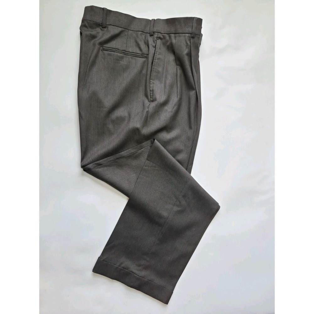 Jos A Bank Mens Pleated Wool Dress Pants 34x33 Dark Brown Stripe Traveler M410